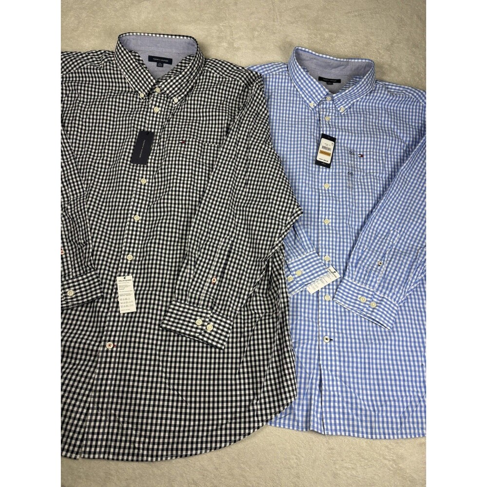 NEW Tommy Hilfiger 4XL Blue White Black Gingham Plaid Button Down Shirt Lot of 2